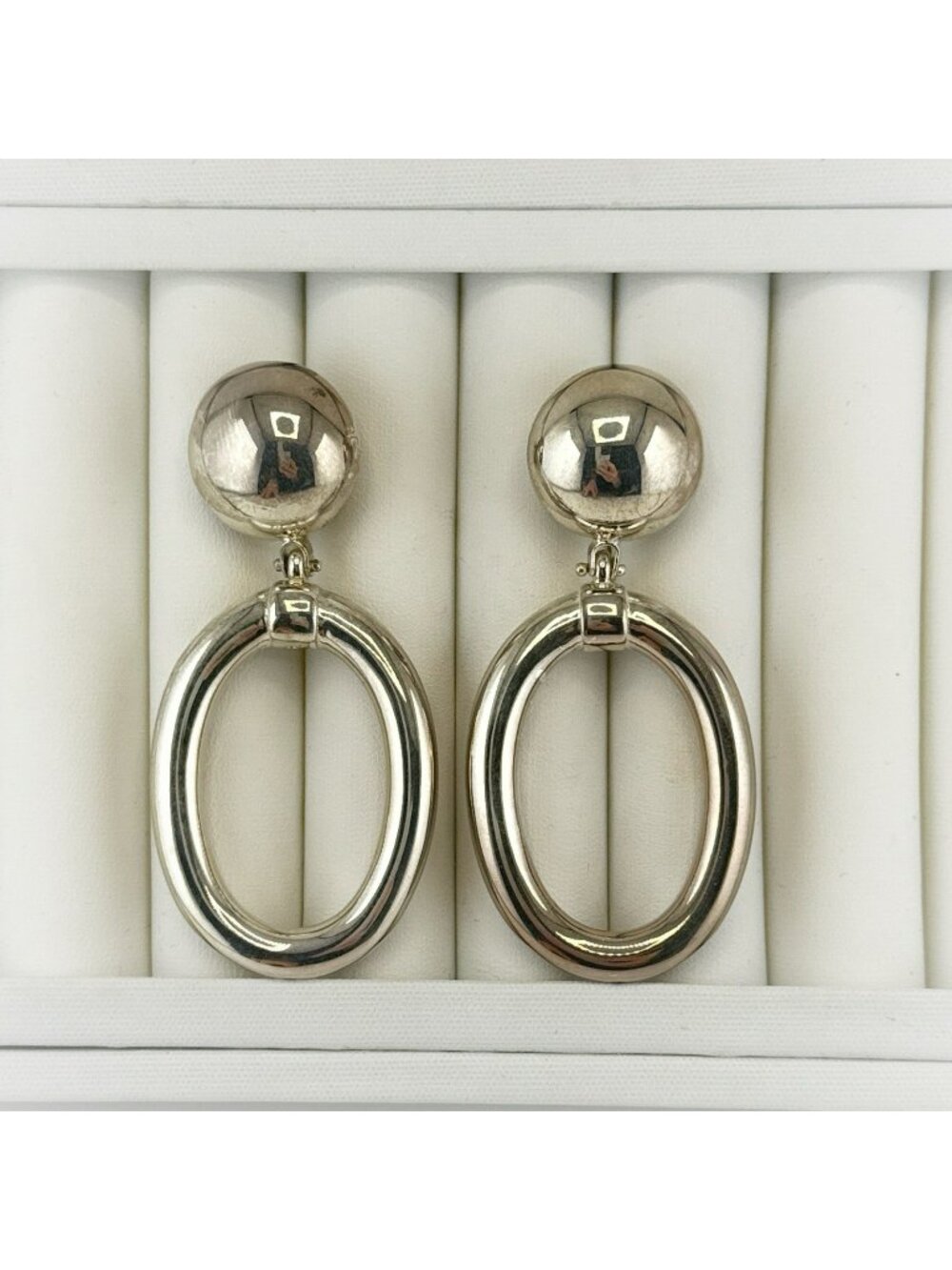 Paola Valentini Earrings Sterling Silver Drop Dangle Modernist Oval Italy Bold